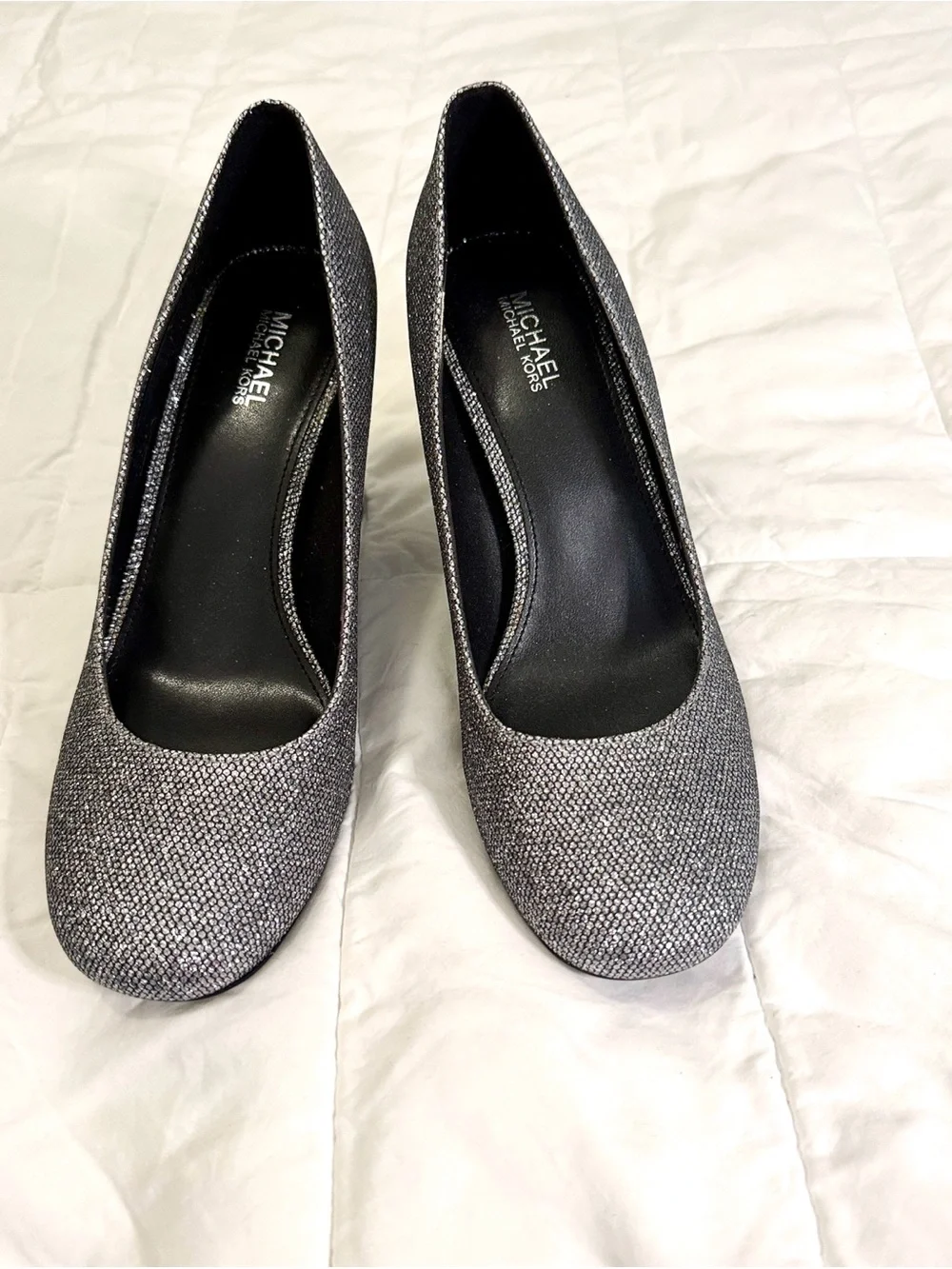 Michael Kors Glittery Charcoal Round-Toe Pumps